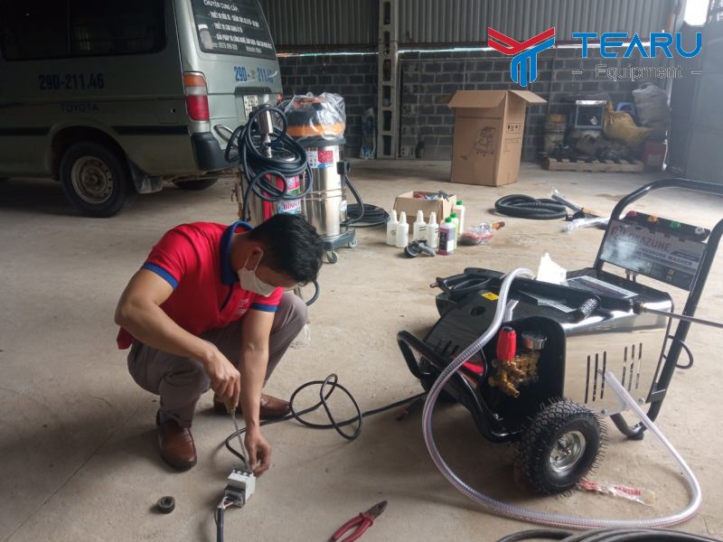 Thi công tiệm rửa xe 3 pha cơ bản cho anh Tuấn ở Sơn Tây, Hà Nội