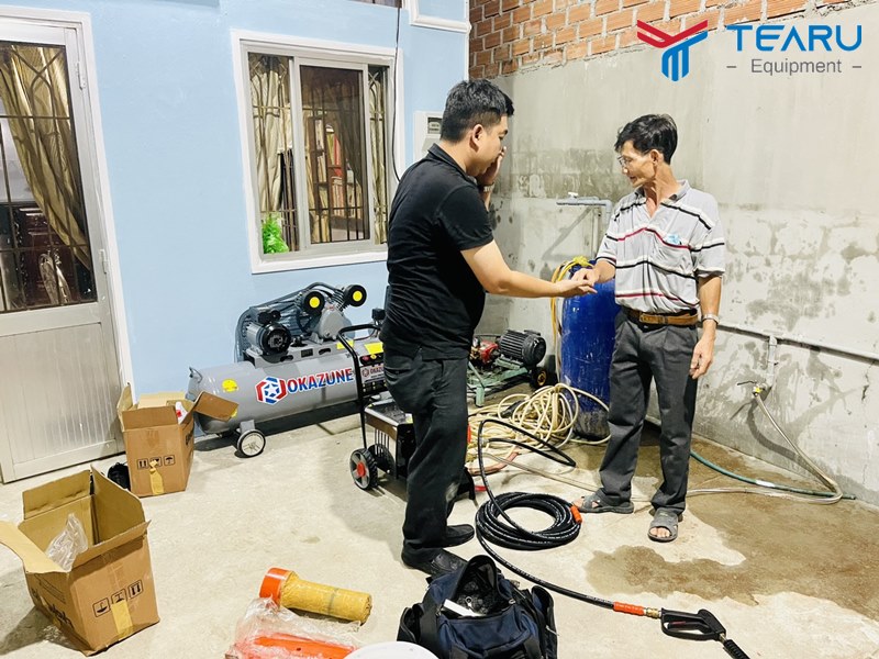 Lắp đặt tiệm rửa xe máy cho chú Bắc ở Tuy Phước, Bình Định