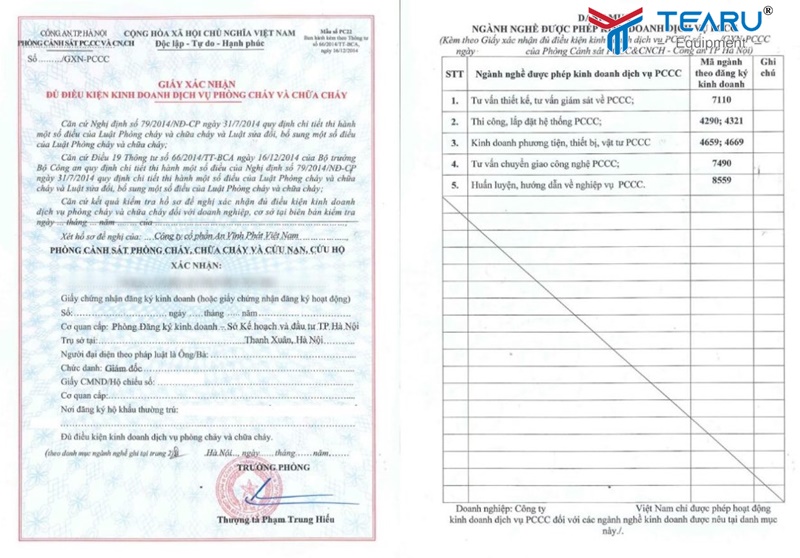 Giấy chứng nhận phòng cháy chữa cháy 