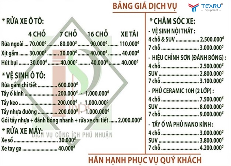 Bảng giá rửa xe ô tô tải mới nhất 2025