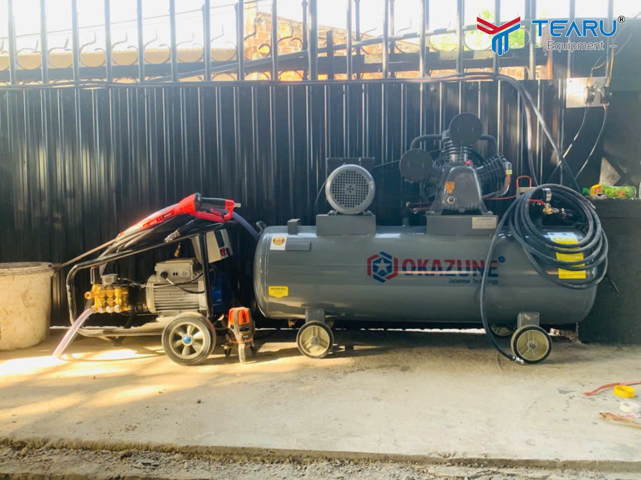 Máy rửa xe và máy nén khí Okazune 