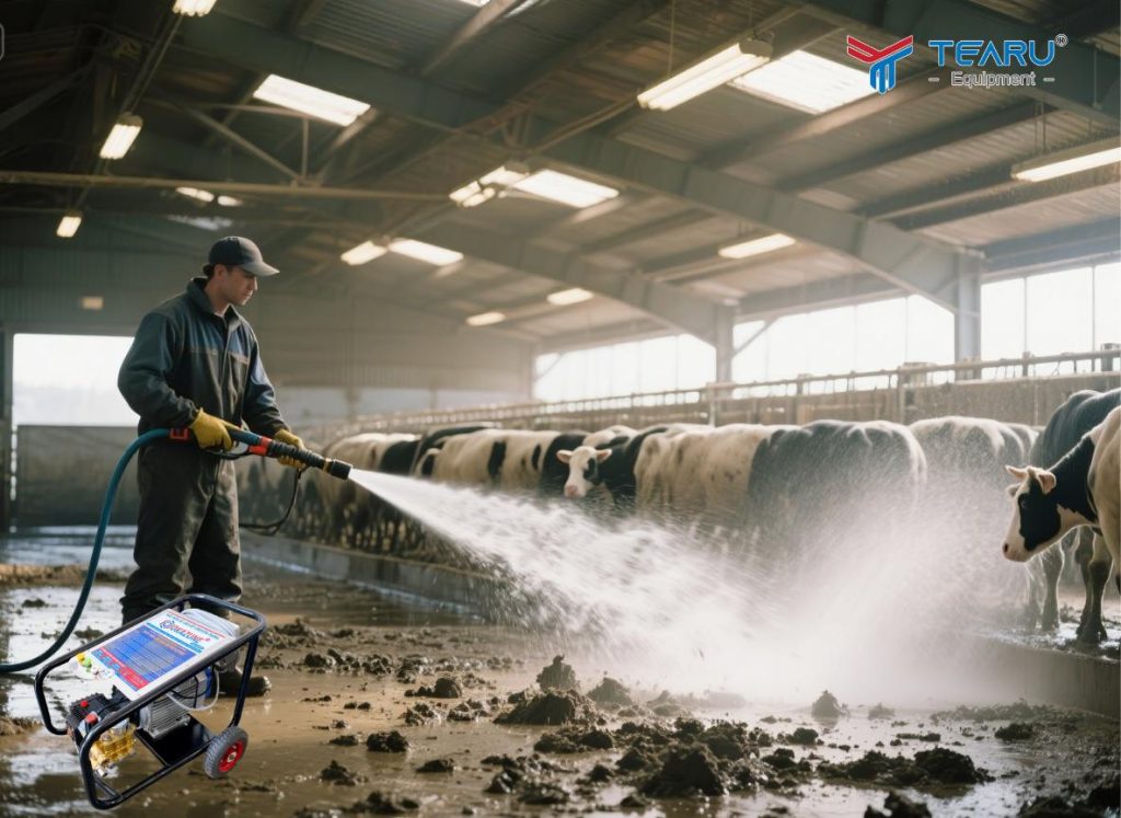 Ứng Dụng Máy Xịt Rửa Cao Áp Cho Chuồng Trại Chăn Nuôi: Giải Pháp Vệ Sinh Hiệu Quả 2 Sử dụng máy xịt rửa cao áp cho chuồng trại giúp tiết kiệm thời gian và nhân công