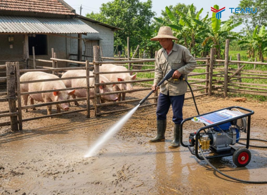 Top 7 Ứng Dụng Thực Tế Của Máy Rửa Xe Cao Áp Không Phải Ai Cũng Biết 3 Máy xịt rửa cao áp được ứng dụng trong chăn nuôi để dọn vệ sinh rất hiệu quả