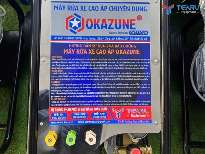 Máy rửa xe cao áp 3.5kw Okazune OK2350 6 Thông số kỹ thuật, hướng dẫn sử dụng rõ ràng trên Tem máy