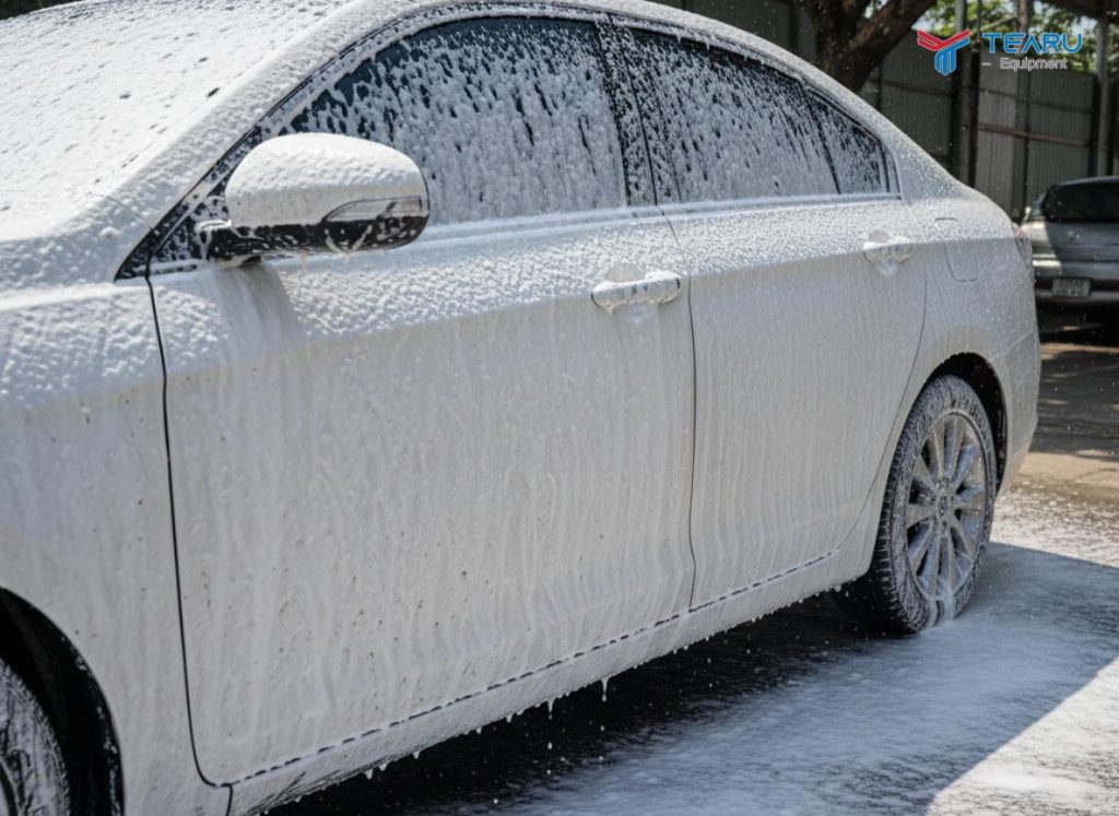 Quy Trình Rửa Xe Không Chạm Chuẩn Nhất Hiện Nay – Nhiều Tiệm Đang Làm Sai 3 Sau khi phủ bọt cần đợi thời gian ủ bọt tuỳ theo hướng dẫn trên mỗi loại dung dịch