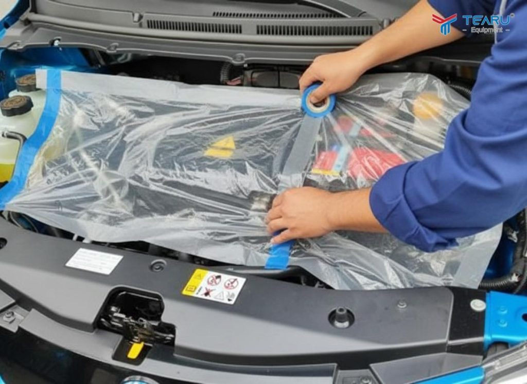 Những Sai Lầm Thường Gặp Khi Vệ Sinh Khoang Máy Xe Điện Khiến Xe Nhanh Hỏng 2 Cần che chắn kỹ càng trước khi vệ sinh khoang máy xe điện