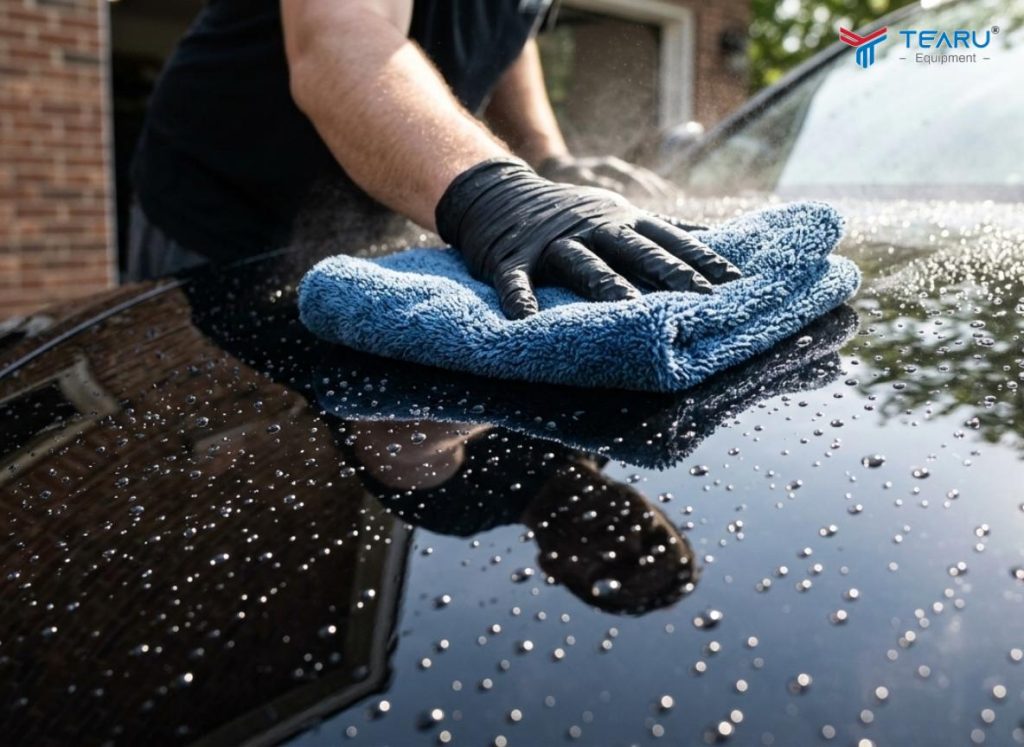 Cách Hạn Chế Trầy Xước Khi Rửa Xe Tại Nhà Giúp Giữ Sơn Xe Bền Lâu 3 Sau khi rửa xong cần sử dụng khăn lau microfiber lau sạch nước còn đọng