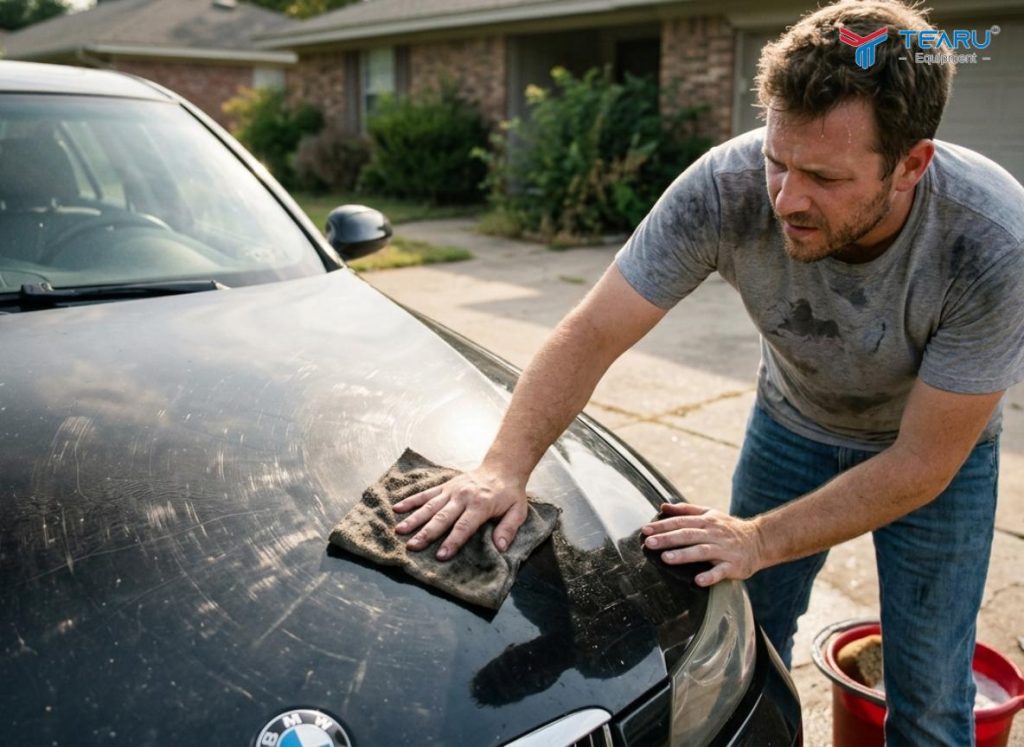 Những Sai Lầm Khi Lau Xe Sau Khi Rửa Gây Trầy Sơn 2 Dùng khăn lau bẩn và kém chất lượng làm phá hỏng bề mặt sơn