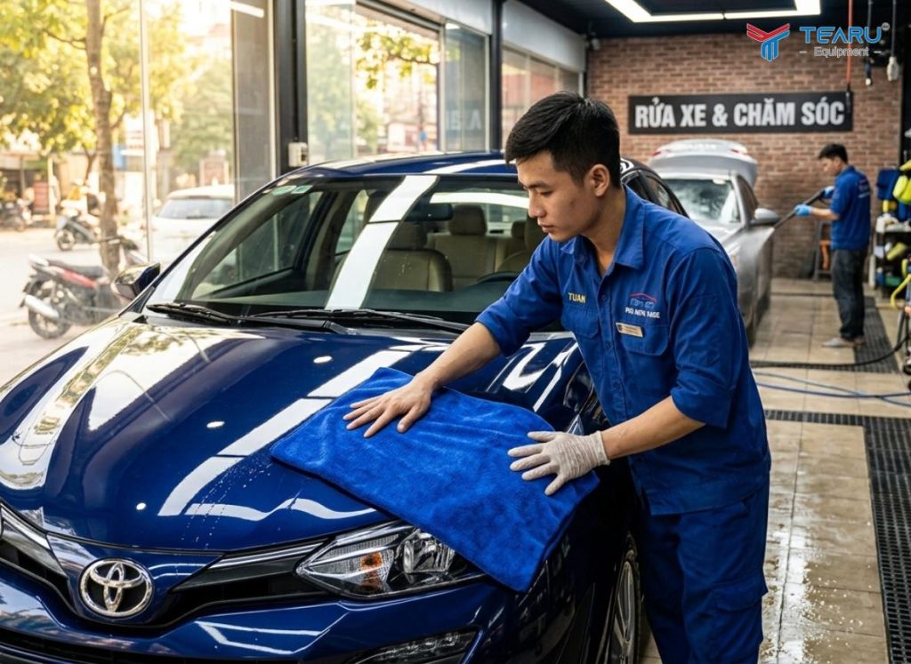 Những Sai Lầm Khi Lau Xe Sau Khi Rửa Gây Trầy Sơn 3 Cần lau nhẹ bằng khăn chuyên dụng để thấm hút hết nước đọng trên bề mặt