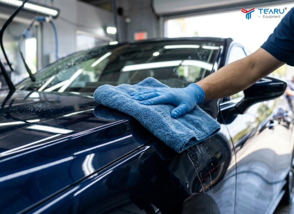 Bí Quyết Giữ Xe Khách Luôn Sạch Lâu Sau Khi Rửa Hiệu Quả Nhất 2026 3 Sử dụng khăn lau khô Micofiber chuyên dụng để tránh làm xước xe