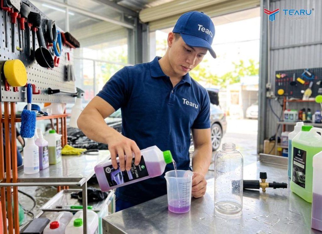 Dung Dịch Rửa Xe Ô Tô Điện Không Chạm: Giải Pháp Làm Sạch Thời Đại Mới 4 Cần pha đúng tỉ lệ khi sử dụng dung dịch rửa xe không chạm Gel+