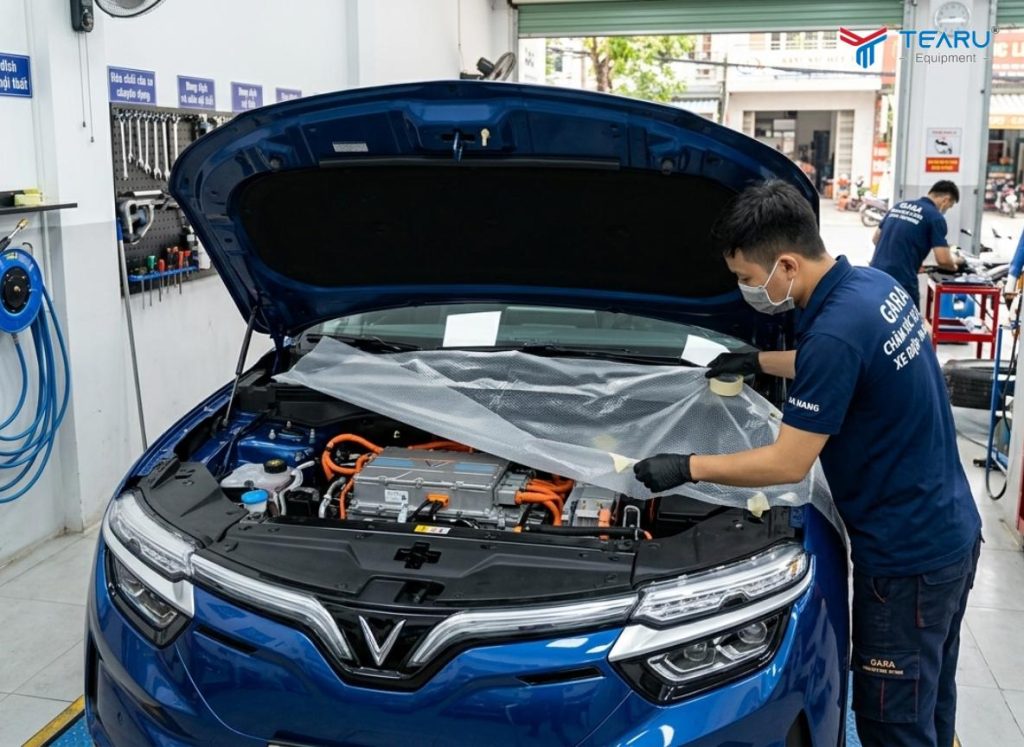 Những Sai Lầm Khi Rửa Xe Ô Tô Điện Mà Bạn Cần Tránh 2 Cần che chắn động cơ và các giác cắm khi rửa xe ô tô điện